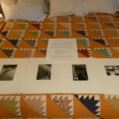 King size quilt and bed, artist photograph set