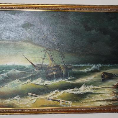 Framed shipwreck artwork