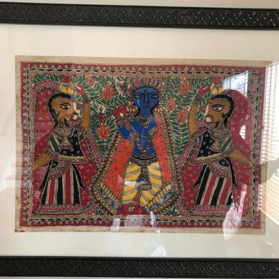 A Madhubani painting tapestry print (professionally framed). Madhubani is an ancient style of painting that originates 2500 years ago....
