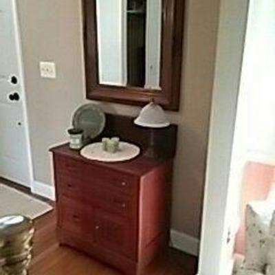Cabinet, Mirror, and Lamp