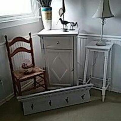 Cottage Cabinet, Stand, Chair, and Coat Rack