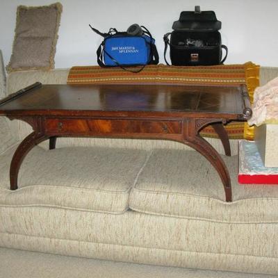 nice couch and leather top 1940's coffee table
