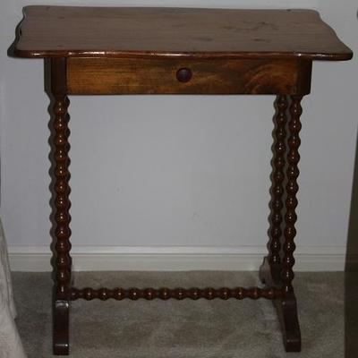 Antique Spool Turned Leg Tea Table with Single Drawer