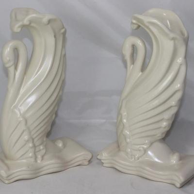 Heagar Pottery White Mid-Century Tall Swan Vases