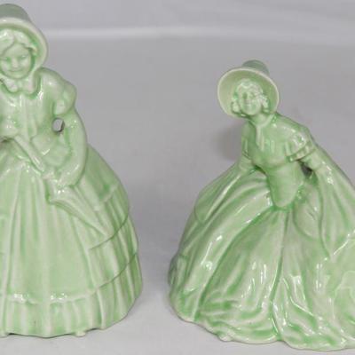 Vintage 1940's Green Pottery Colonial Lady Figurines 