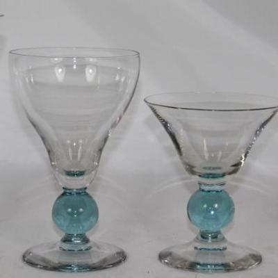 "Apollo" Cerulean (Blue Stem) by Bryce: c. 1947.  7" Iced Tea Goblets (9 ea.),  6" Water Goblets (2 ea.), 4 5/8"...