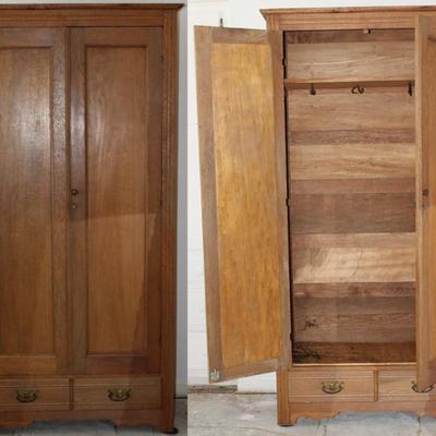 Antique 2-Door Armoire with 2 Lower Drawers.  View showing closed and open.