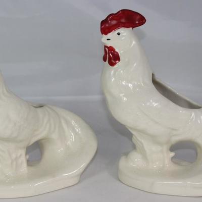 Vintage Pottery "Leghorn Rooster" Vases (8"H x 7"W)