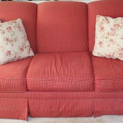 Klaussener Red Plaid Sofa (1 of 2 shown)