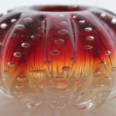 Amberina Controlled Bubble Art Glass Rose Bowl
