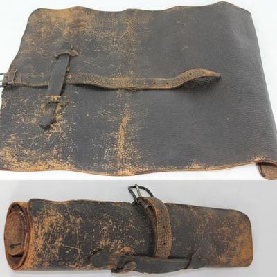 Antique Leather Document/Map Case with interior inscription.