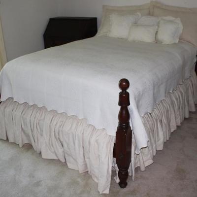 Antique Original Rope Bed Fitted with Mattress and Box Spring.  Shown with a MatelassÃ© White Comforter and Custom made Dust Ruffle and...