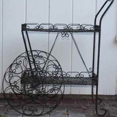 Black Wrought Iron Garden Tea Cart