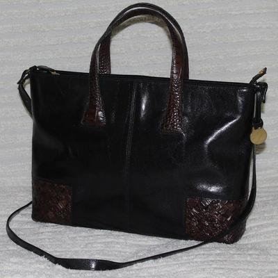 Brahmin Vintage Black Leather/Brown Alligator Skin Satchel Style Handbag
