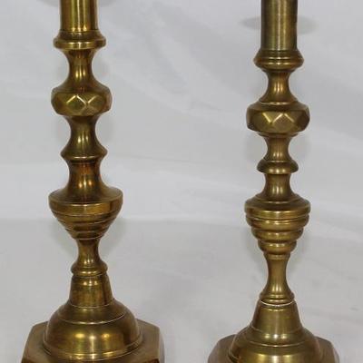 Antique Solid Brass Beehive/Diamond Candlesticks w/Ejection Rod.  I2"H & 11"H