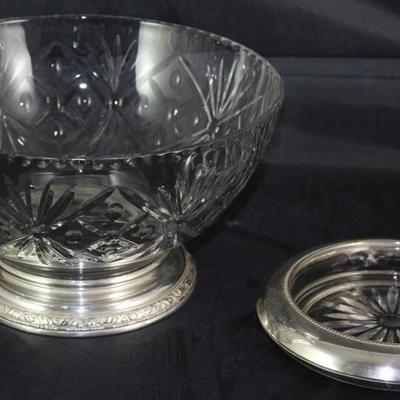 Wallace Sterling Base Cut Crystal Bowl and Sterling Banded Crystal Wine Coaster