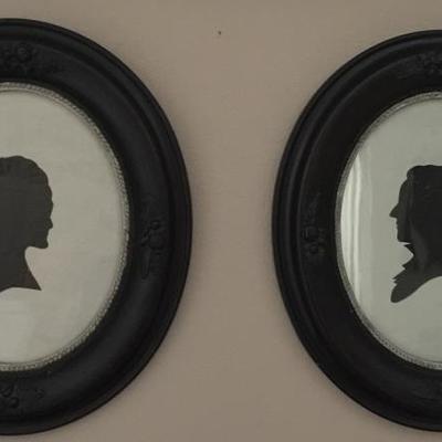 Pair RARE Victorian Ebonized Oval Frames (8"x10") with Handcut Silhouettes