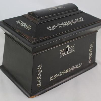 Antique Ebonized  Mother of Pearl Inlay Antique English Tea Caddy