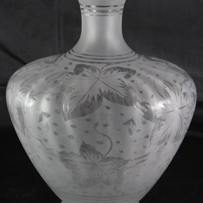 Vintage Cameo Glass Leaf & Vine Pattern Bulbous Vase (11.5" H x 8.5"D)