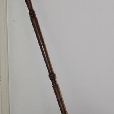 Vintage 45" Wood Turned Handled Bed Warmer with a 12" Copper Pan