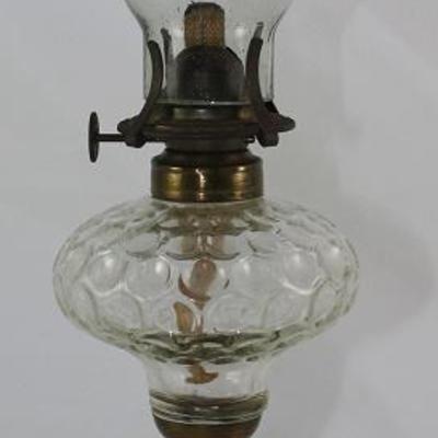 Antique Marble Base Brass Oil Lamp with Glass Inverted Dot Font (14"H)