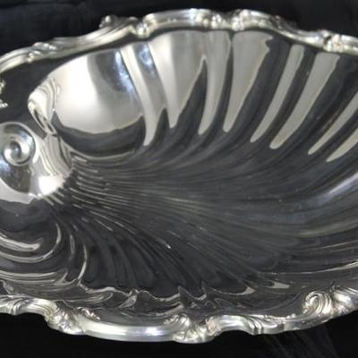 Electroplated Silver over Copper 15" Footed Clam Shell Serving Dish