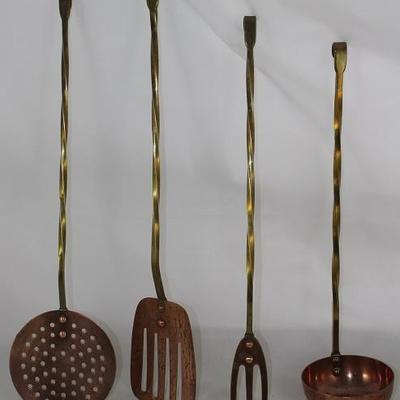 Brass Handle & Copper Kitchen Utensils (15"-17")