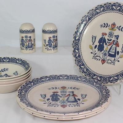 Johnson Bros. "Hearts & Flowers" Dinner Plates (4), Cereal Bowls (4) and Set of Salt & Pepper Shakers