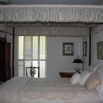 Beautiful Antique Full Tester Bed shown with Chenille Bed Spread 