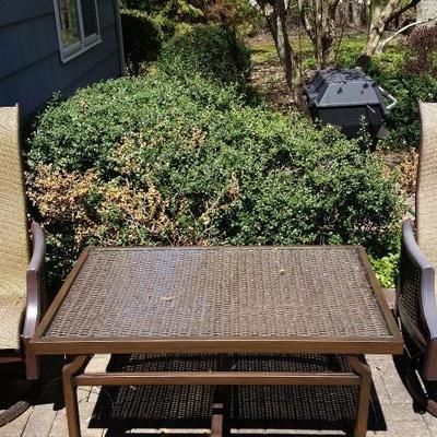 "Sunbrella" coffee table $124; "Sunbrella" rockers $189/pair.