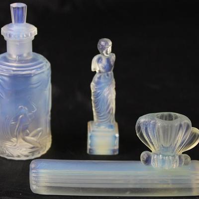 Sabino Paris France Opalescence Art Glass:  Frivolites Perfume Bottle Nude Female Figures 4 1/8