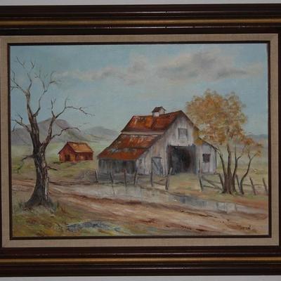 Original Oil on Canvas  (Framed Country Landscape signed Jean 1975).