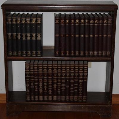 Walnut 2-Shelf Book Case shown with Encyclopedias & Year Books (Buy your or your child's birth year)