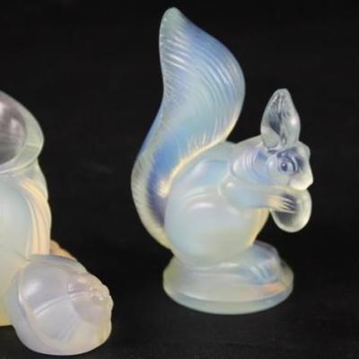 Sabino Paris France Opalescence Art Glass:  Nautilus Shell Vase , Squirrel and miniature Elephant Figurine