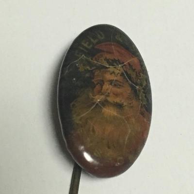 Celloloid stick pin with Santa - advertising Field Whiskey
