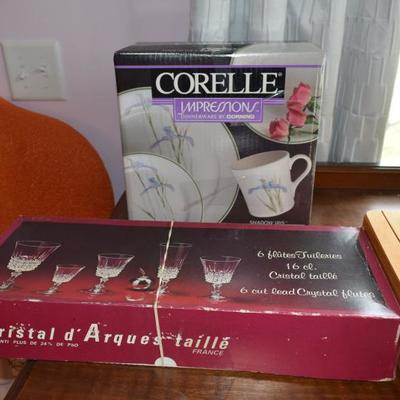 Corelle Dish Set & Crystal Glassware Set 