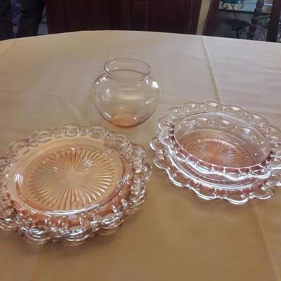 Lace Edge Open Lace Old Colony Hocking Glass Company, pretty in pink