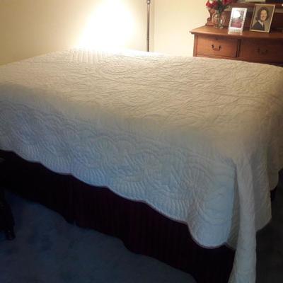 Full size mattress and boxspring with metal frame. Mattress has been well protected and is in great condition.