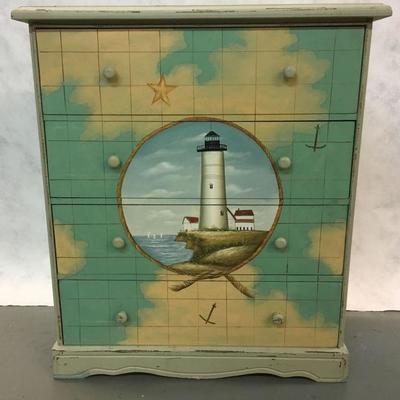 Wooden hand painted 4dr chest