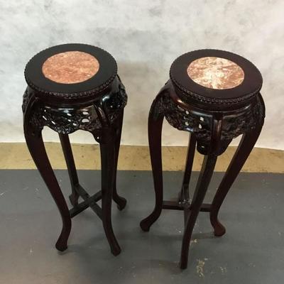 Marble Center hand carved Round pedestal/plant stand pair
