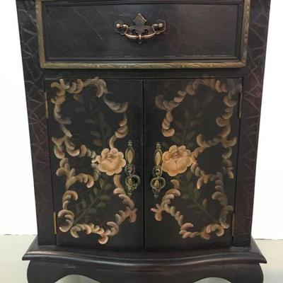 Wooden hand painted 2 door , 1 drawer crackled rose chest