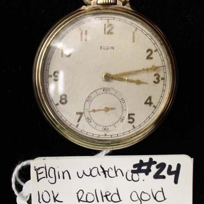 10 Karat Rolled Gold Plate Pocket Watch by â€œElgin Watch Companyâ€ 