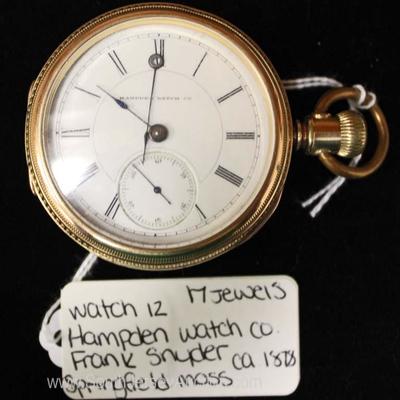 Pocket Watch by â€œHampden Watch Company Frank Snyder Springfield Mass. circa 1878 