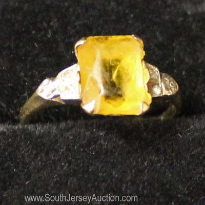 10 Karat Yellow Gold and Yeloow Stone with Diamonds Ring 