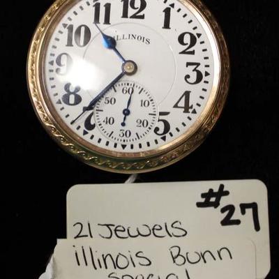 10 Karat Gold Filled 21 Jewels 6 Position Illinois Bunn Special Pocket Watch 