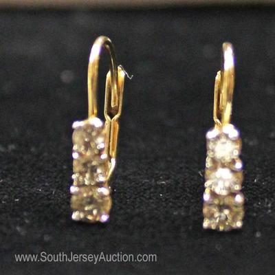 14 Karat Gold 3 Diamond Stone Lever Back Earrings 