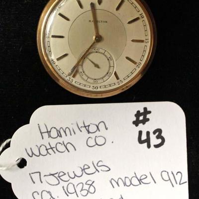 14 Karat Gold Filled 17 Jewels Model 912 Pocket Watch by â€œHamilton Watch Companyâ€ circa 1938