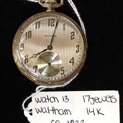 14 Karat Gold 17 Jewels Pocket Watch by â€œWalthamâ€ circa 1923 