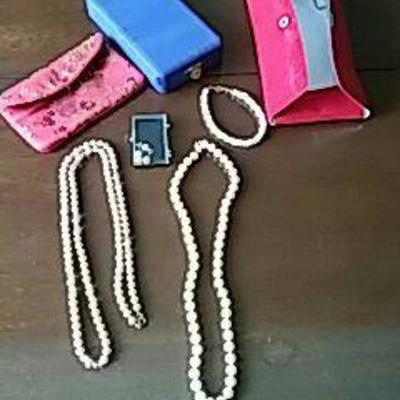 Pearl Necklaces, Earrings, and Bracelet