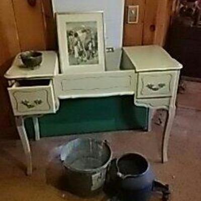 Dressing Table, Pail, Rolling Cast Iron